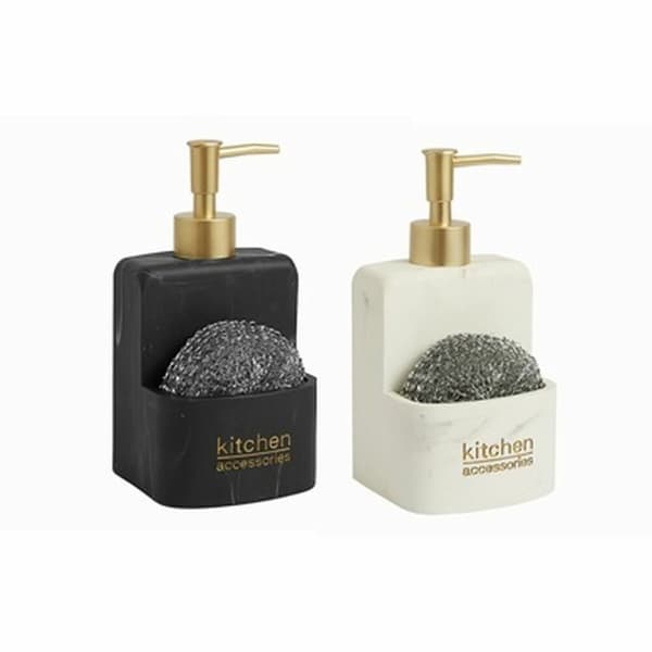 Sæbedispenser DKD Home Decor Køkken Sort Hvid Harpiks (9 x 8 x 18 cm) (2 enheder)