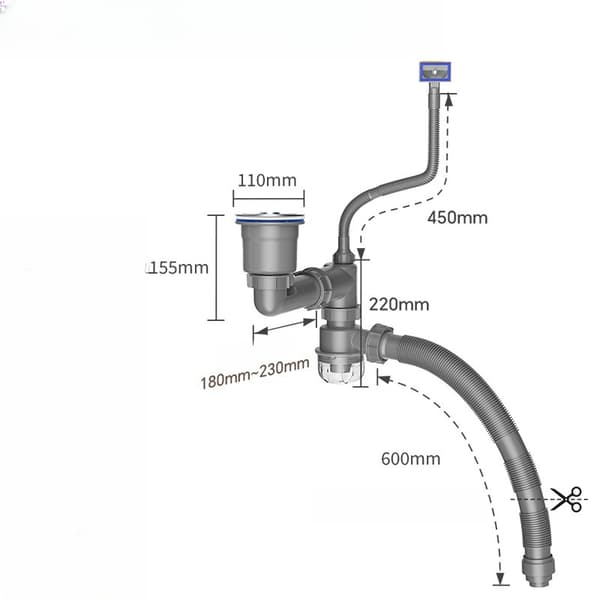 INF Avløpssett for servant for plassbesparende design Model 1