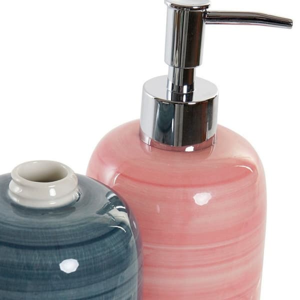 Sæbedispenser DKD Home Decor Blå Pink PVC Stentøj Skandinavisk 8 x 8 x 16 cm (2 enheder)