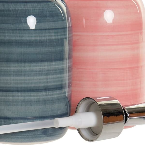 Såpedispenser DKD Home Decor Blå Rosa PVC Steintøy Skandinavisk 8 x 8 x 16 cm (2 enheter)