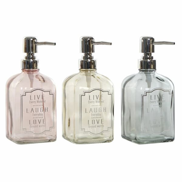 Sæbedispenser DKD Home Decor Grå Pink Gylden Sølvfarvet Krystal Plastik Moderne 450 ml 7,5 x 7,5 x 19 cm (3 enheder)