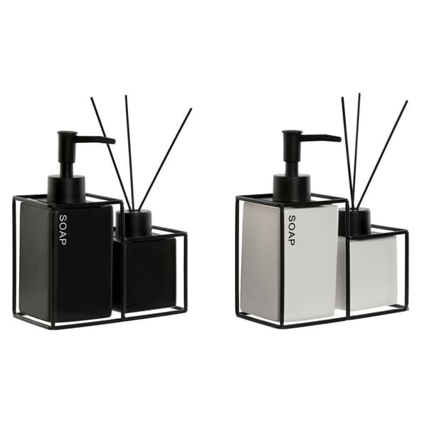Badkit Home ESPRIT Vit Svart Metall Dolomite 14,5 x 8 x 17 cm 2 Delar (2 antal)