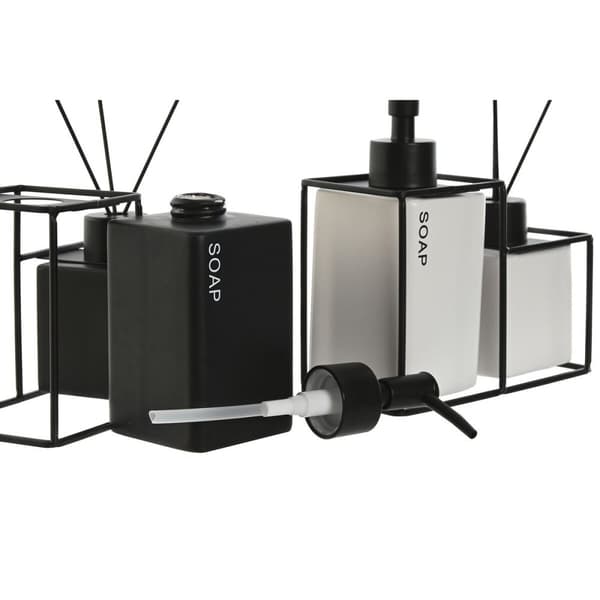 Conjunto de Banho Home ESPRIT Hvid Sort Metal Dolomite 14,5 x 8 x 17 cm 2 Dele (2 enheder)