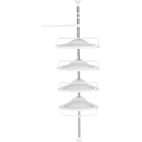 120-300 cm teleskopisk hörnbadrumshylla med 4 hyllor och krokar