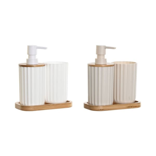 Kylpysetti DKD Home Decor Valkoinen Beige Bambu polystyreeni 16 x 9 x 18 cm 3 Kappaletta (2 osaa)