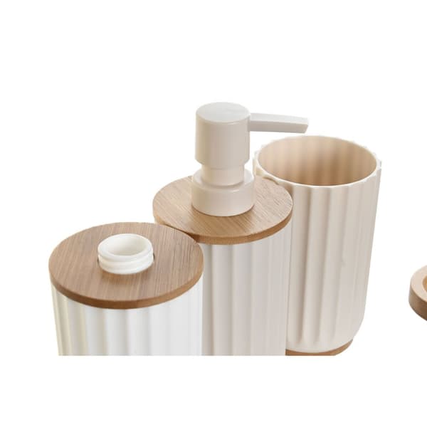 Badkit DKD Home Decor Vit Beige Bambu polystyren 16 x 9 x 18 cm 3 Delar (2 antal)