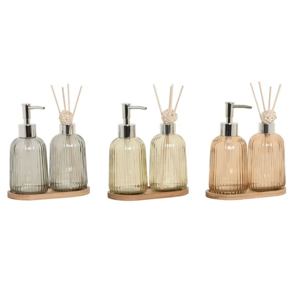 Badkit Home ESPRIT Grå Orange Ambra Bambu Glas 3 Delar