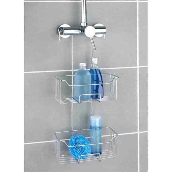 WENKO Milo termostat hängande duschhylla, 2 hängande duschkorgar, rostfritt stål, 25x55x14 cm, blank