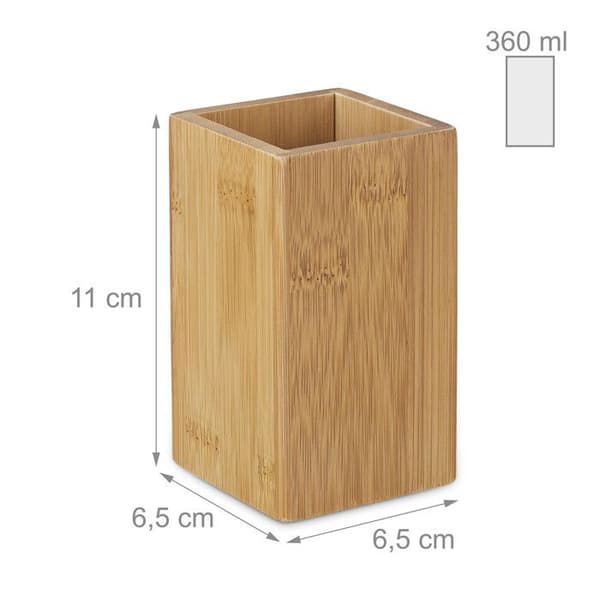Relaxdays Tandborsthållare HxlxP: 11 x 6,5 x 6,5 cm bambu natur glas badrum, natur