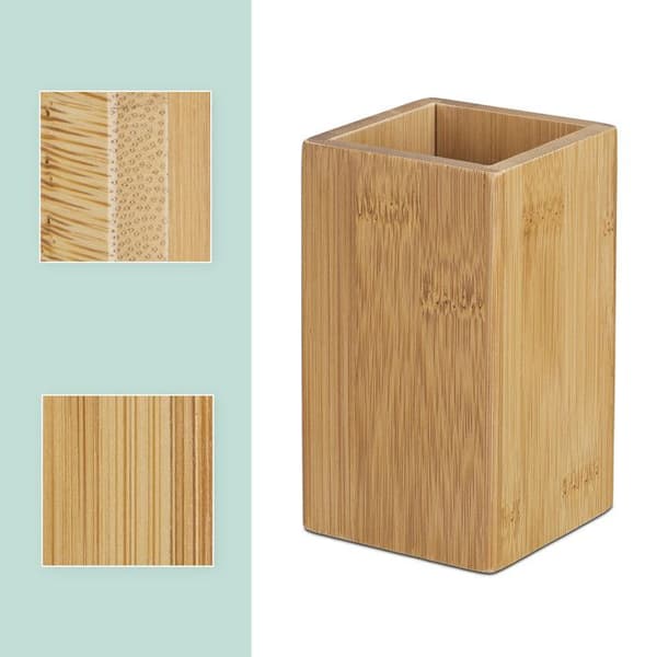 Relaxdays Tandborsthållare HxlxP: 11 x 6,5 x 6,5 cm bambu natur glas badrum, natur