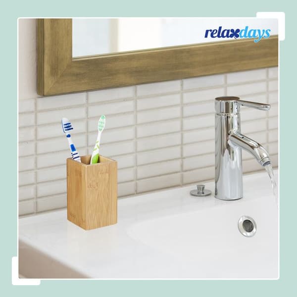 Relaxdays Tandborsthållare HxlxP: 11 x 6,5 x 6,5 cm bambu natur glas badrum, natur