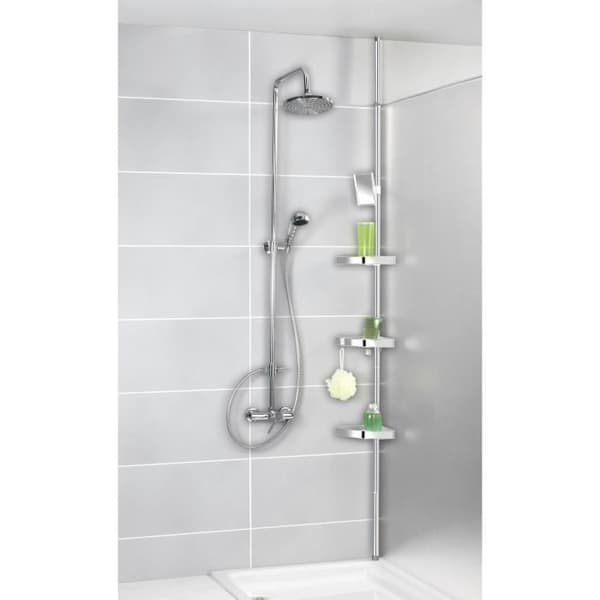 WENKO Teleskopisk duschhörnhylla Premium, 3 duschkorgar fäste utan borrning, aluminium - plast, blank