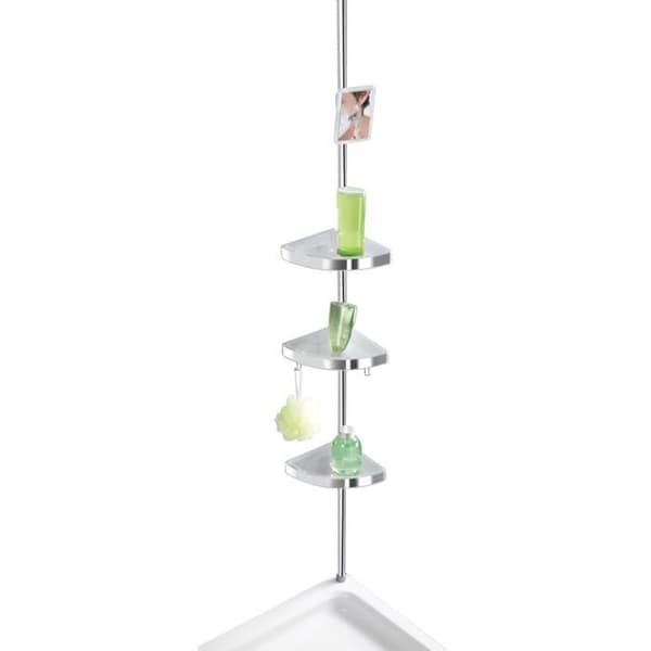 WENKO Teleskopisk duschhörnhylla Premium, 3 duschkorgar fäste utan borrning, aluminium - plast, blank