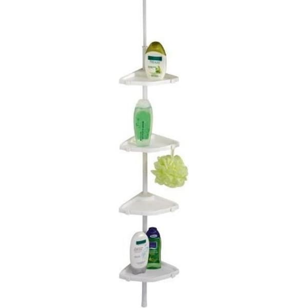 WENKO Easy teleskopisk badrumshylla, 4 duschkorgar, ingen borrlösning, aluminium - plast, vit