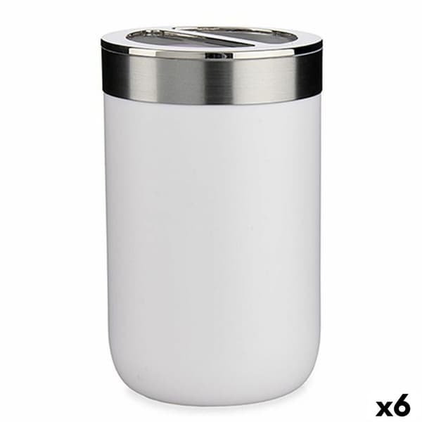 Tandborsthållare Berilo BP15-002-2 Vit Silvrig Plast 7,7 x 11,2 x 7,7 cm (6 antal)