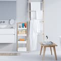 Miniatyrbild 5 av 6: Relaxdays badhylla, 4 våningar, i bambu och MDF, för badrum, Smal möbel HlP 88x30x18 cm, vit/natur