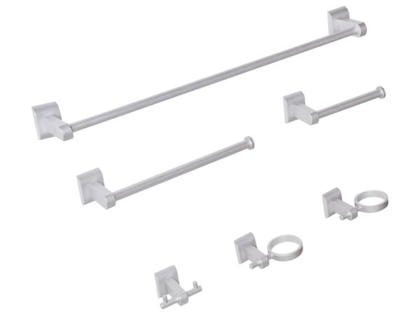 6-delers Baderomssett med Glassbeholder og Såpeskål i Sølv Aluminium Glassbeholder medfølger Baderomsutstyr Modern Stil Chic