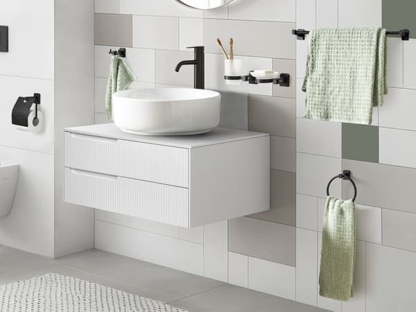 6-delers Baderomssett i Svart Aluminium med Beholder og Såpeskål Baderomsutstyr Moderne Stil Elegant