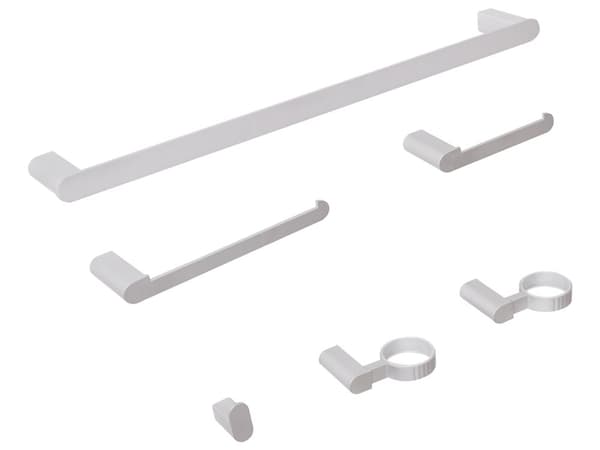6-delers Baderomssett Sølvfarget Aluminium Glassbeholder og Såpeskål inkludert Baderomstilbehør Minimalistisk Chic
