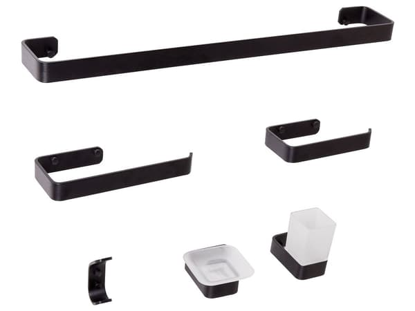 6-delers Baderomsutstyrssett Svart Aluminium Glass Matt Finish Bad Moderne Stil