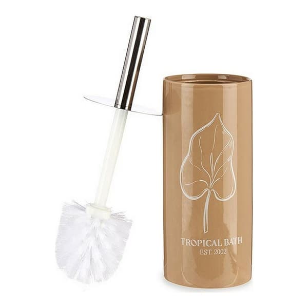 Toiletbørste Berilo Tropical Bath Hvid Brun Sølvfarvet Keramik 9,6 x 32 x 9,6 cm
