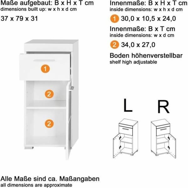Supplerende møbler Trendteam Hvid 37 x 31 x 79 cm