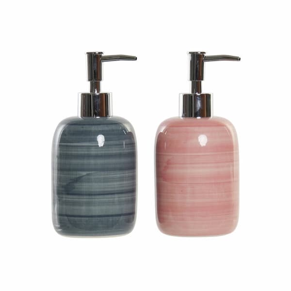 Saippua-annostelija DKD Home Decor Sininen Pinkki PVC Kivitavara Skandinaavinen 8 x 8 x 16 cm (2 osaa)