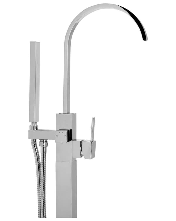 Badkarsblandare Silver Mässing Fristående Badkarsblandare med Handdusch Golvmonterad Modern Design