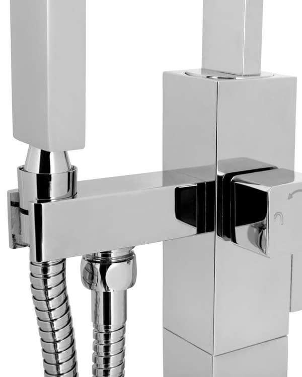 Badkarsblandare Silver Mässing Fristående Badkarsblandare med Handdusch Golvmonterad Modern Design