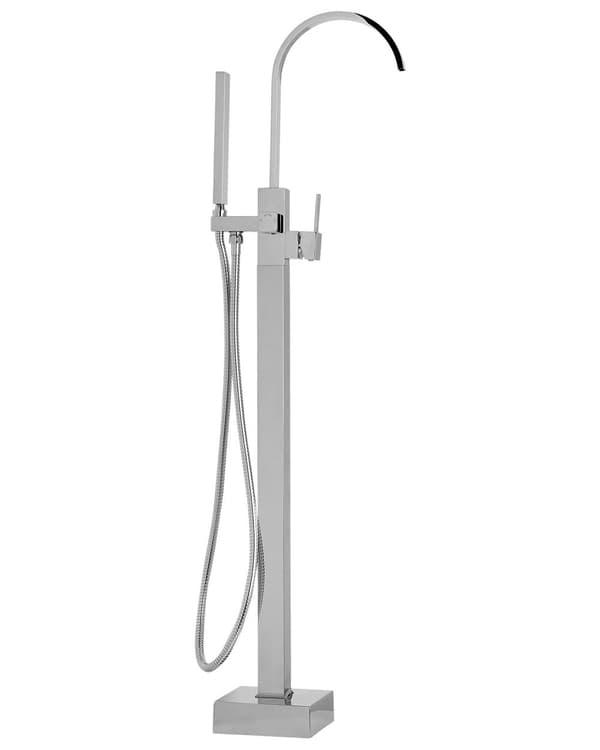 Badkarsblandare Silver Mässing Fristående Badkarsblandare med Handdusch Golvmonterad Modern Design