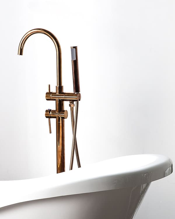 Badkarsblandare Roséguld Mässing Fristående Badkarsblandare med Handdusch Modern Design