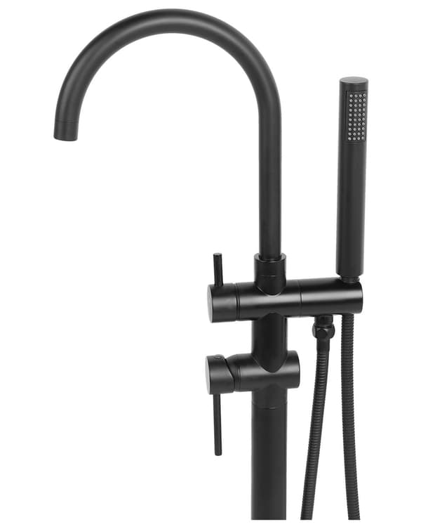 Badkarsblandare Svart Mässing Fristående Badkarsblandare med Handdusch Modern Design