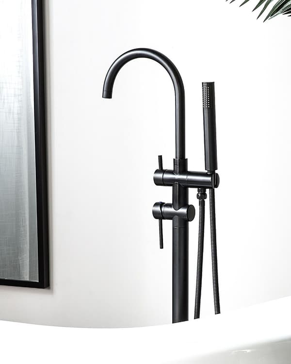 Badkarsblandare Svart Mässing Fristående Badkarsblandare med Handdusch Modern Design