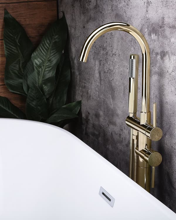 Badkarsblandare Guld Mässing Fristående Badkarsblandare med Handdusch Modern Design