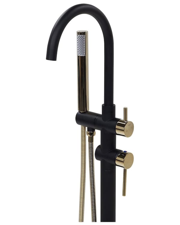 Badkarsblandare Svart med Guld Mässing Rostfritt stål Fristående badkarsblandare med handdusch Modern design