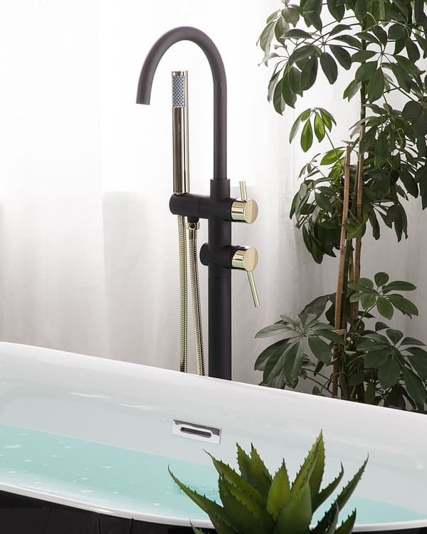Badkarsblandare Svart med Guld Mässing Rostfritt stål Fristående badkarsblandare med handdusch Modern design