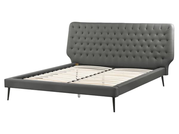 Sovrumsset Grå Konstläder Dubbelsäng 160 x 200 2 Sängbord Bänk