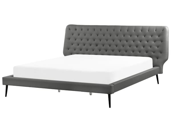 Sovrumsset Grå Konstläder Dubbelsäng 180 x 200 2 Sängbord Bänk