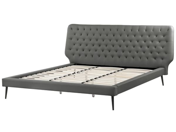 Sovrumsset Grå Konstläder Dubbelsäng 180 x 200 2 Sängbord Bänk