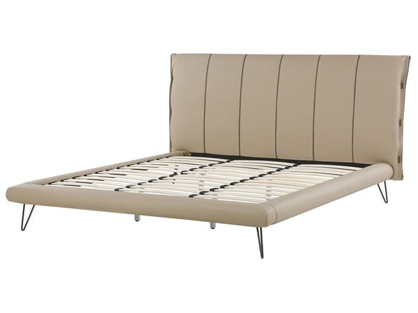 Sovrumsset Beige Dubbelsäng 180 x 200 cm 2 Sängbord Bänk Konstläder Modern