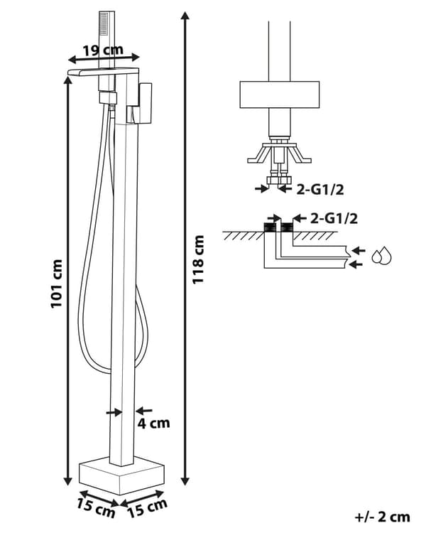 Badkarsblandare Svart Krom Fristående 118 cm Moderna badrumstillbehör