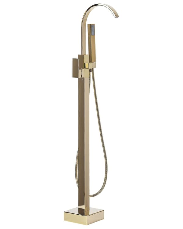 Badkarsblandare Guld Mässing Fristående Badkarsblandare med Handdusch Golvmonterad Modern Design