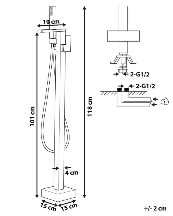 Badkarsblandare Guld Krom Fristående 118 cm Moderna badrumstillbehör