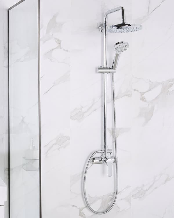 Blandare Duschset Blank Silver Mässing Regn Funktion Modern Design