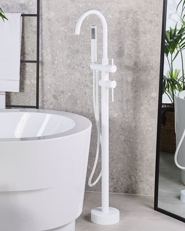 Badkarsblandare Vit Mässing Rostfritt Stål Fristående Badkarsblandare med Handdusch Modern Design