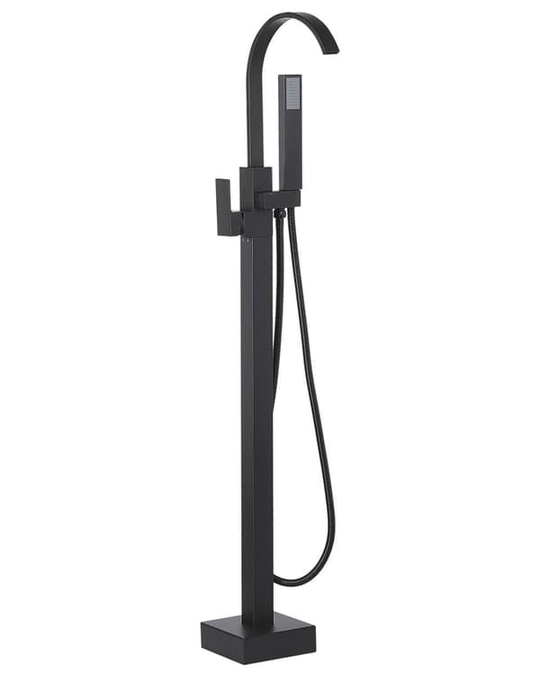 Badkarsblandare Svart Mässing Fristående Badkarsblandare med Handdusch Golvmonterad Modern Design