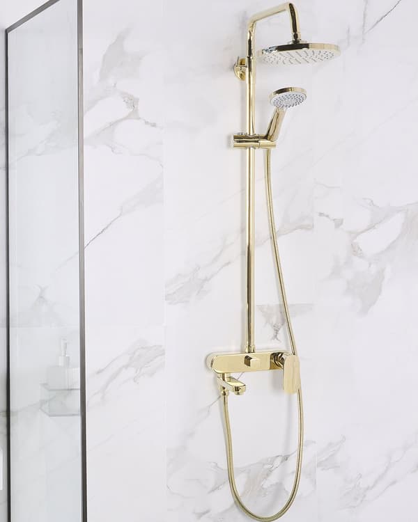 Blandare Duschset Guld Mässing med Vattenfallsfunktion Glans Finish Glamour Modern