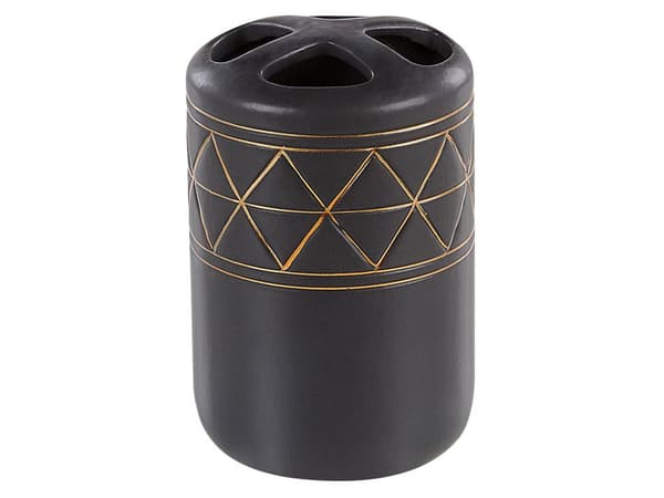Set med badrumstillbehör Svart Guld Keramik Art Deco Tvålpump Toalettborste med hållare