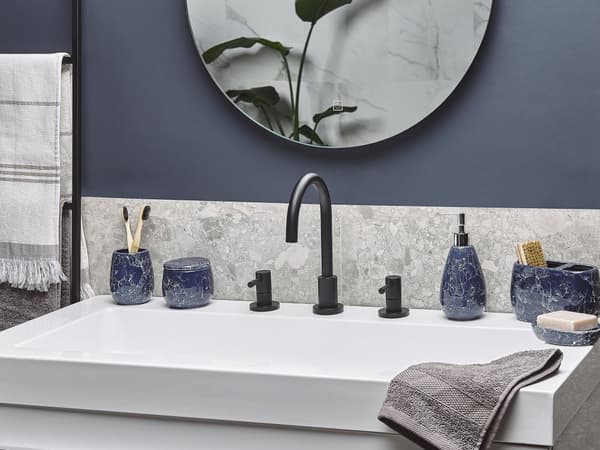 Badrumstillbehörsset Blå marmor Keramik Glam Glamour Tvålpump Toalettborste med hållare