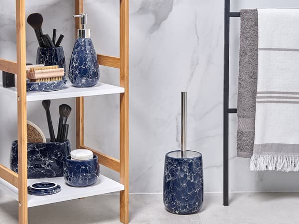 Badrumstillbehörsset Blå marmor Keramik Glam Glamour Tvålpump Toalettborste med hållare
